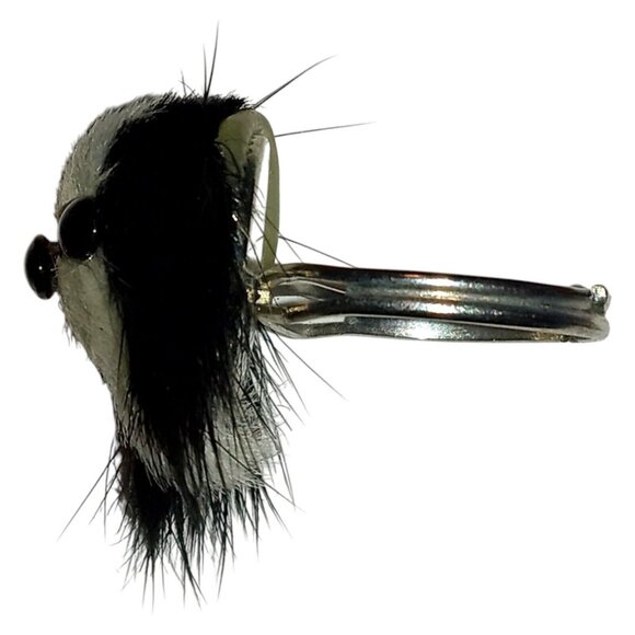 VINTAGE Black White Furry Dog Ring Faux Fur Silver Tone Size Adjustable Size 7 - Picture 3 of 8